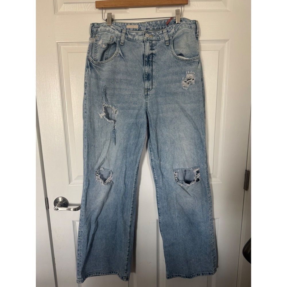 Pilcro Light Wash Distressed Wide Leg Jeans